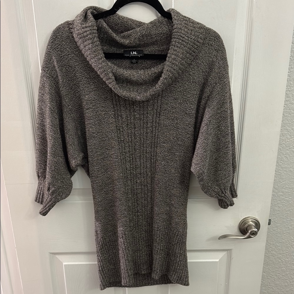 I.N. San Francisco Heather Brown Knit Cowl-neck Sweater Top